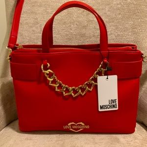 Love Moschino Rosso satchel bag PU leather Borsa true red 13”X9”
